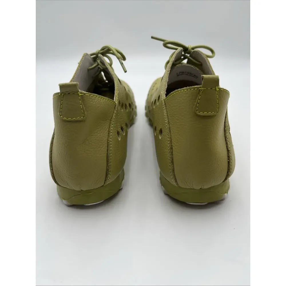 Litfoot Womens Oxford GREEN Leather Perforated Shoes Size 40 US 9-9 1/2